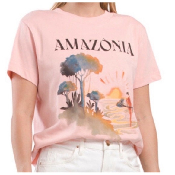 FARM Rio "AMAZONIA" Pink Graphic T-Shirt Womens Medium Organic Cotton Casual Tee - Picture 2 of 9
